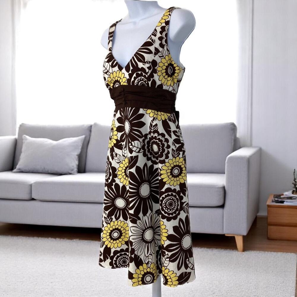 Graphic Floral Empire Waist Tie Back Dress 8 Mod 60s Party Cocktail
